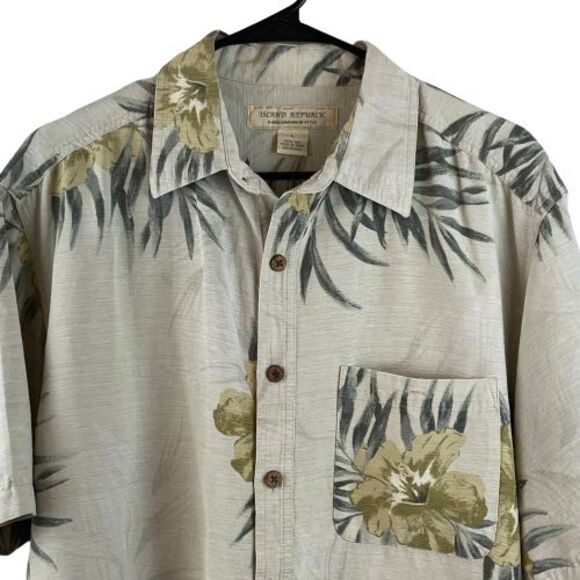 Island Republic Shirt Mens Large Green Floral Hawaiian Short Sleeve Silk - Picture 2 of 5